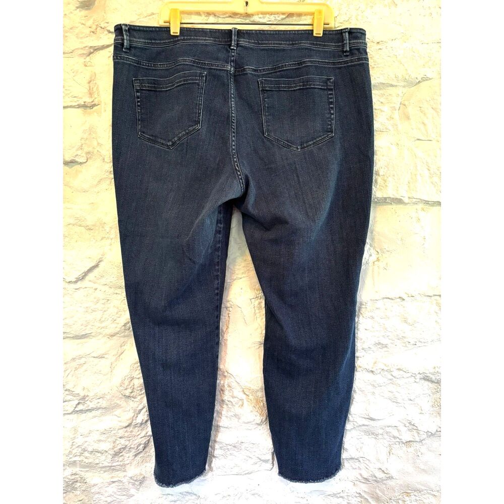 J Jill Denim Authentic Fit Slim Ankle Jeans Womens 18 Dark Wash Stretch Raw Hem - Picture 2 of 4